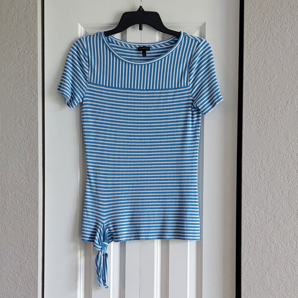 Talbots Blue & White Striped Short Sleeve Top Women's Size XS